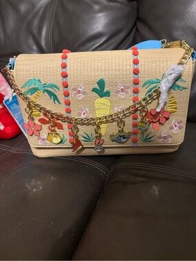 Loungefly Zootopia 2  Straw Crossbody with Tropical Embroidery and Charm Chain